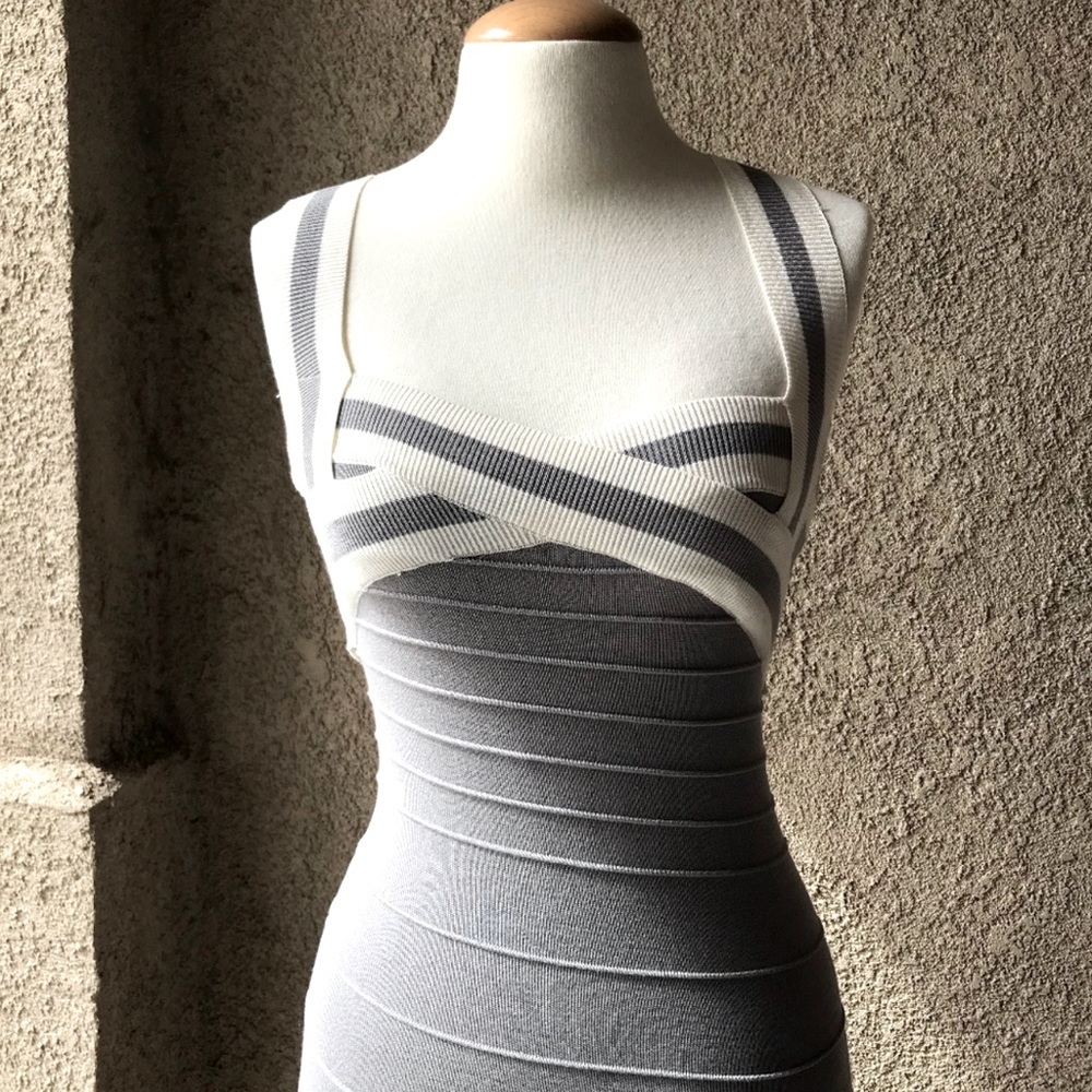 Grey and White Bandage Dress with Stunning Pattern - Size S. Very Stylish!